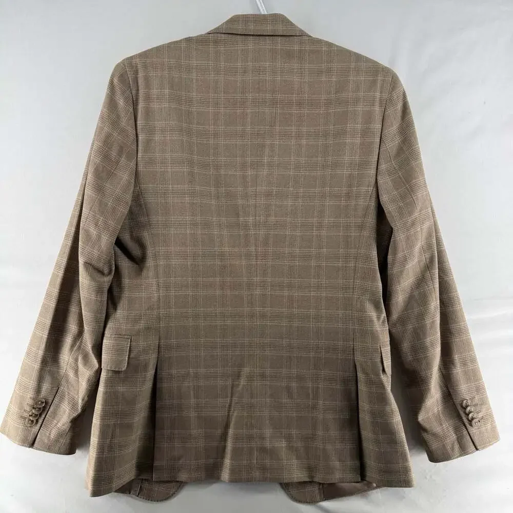 1374 Banana Republic Tailored Fit Plaid Suit Jacket Brown 36R
